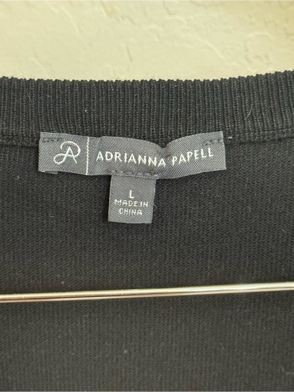 Adrianna Papell Black V-Neck Knit Top with Sheer Textured Puff Sleeves Size L - Picture 2 of 4
